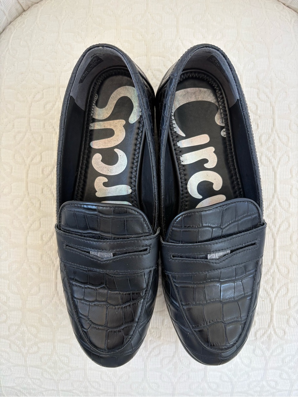 Circus by Sam Edelman Black Croc-Embossed Penny Loafers